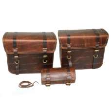 Saddle Bag & Tool Bag Set For Royal Enfield Bullet Classic Reborn Rusty Leather